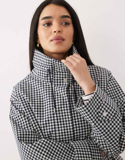 Barbour Bronwyn gingham hooded showerproof jacket in navy, 4 of 4