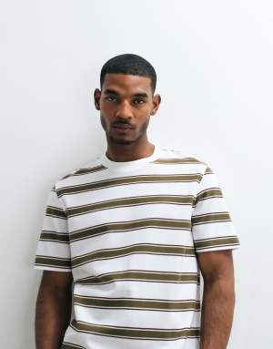 Barbour Browtop relaxed short sleeve striped t-shirt in brown and white