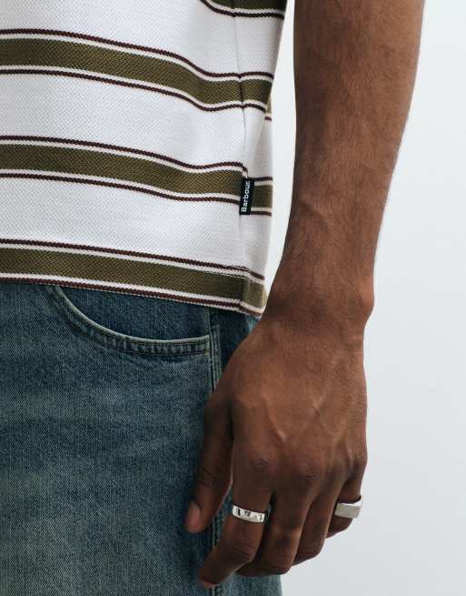Barbour Browtop relaxed short sleeve striped t-shirt in brown and white , 4 of 5