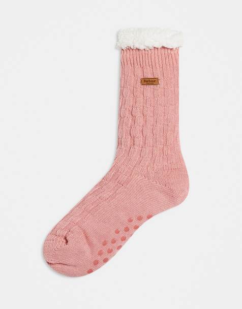 Barbour cable knit lounge socks in dusty pink - view 1