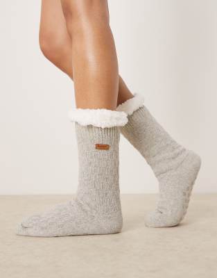 Barbour cable knit lounge socks in light grey