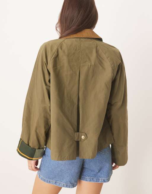 Barbour caitlin showerproof jacket in dusky green/ancient tartan