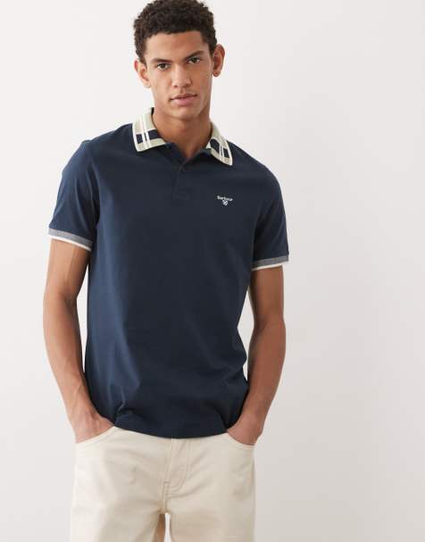 Barbour Callington short sleeve tailored fit polo shirt with tartan collar in navy