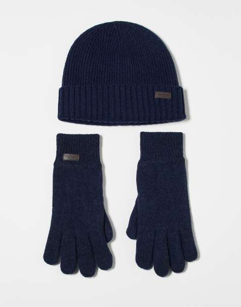 Barbour Carlton beanie & gloves gift set in navy - view 1
