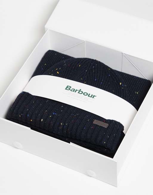 Barbour Carlton fleck beanie & scarf gift set in navy - NAVY, 2 of 3