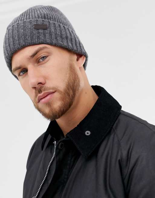 Barbour – Carlton – Graue Beanie mit Fleece-Futter
