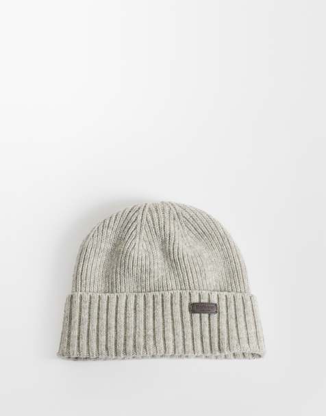 Barbour Carlton knitted wool blend logo beanie in light grey - view 1