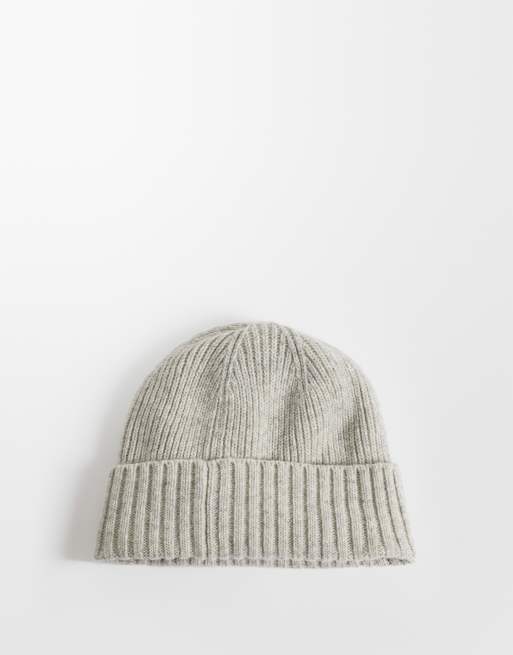Barbour Carlton knitted wool blend logo beanie in light grey, 3 of 3