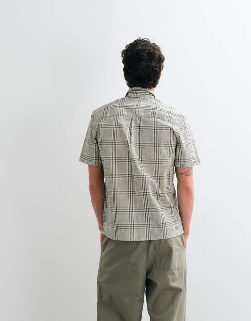 Barbour Carrock checked seersucker short sleeve summer shirt in cream, 4 of 5