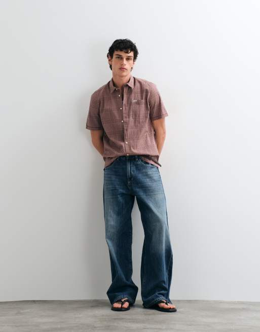 Barbour Carrock short sleeve checked seersucker summer shirt in soft brown, 5 of 5