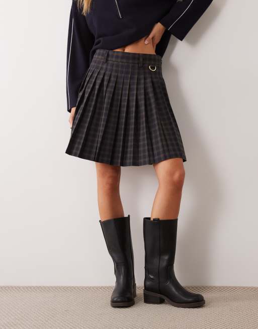 Barbour Carville pleated tartan check mini skirt in navy/green, 2 of 5