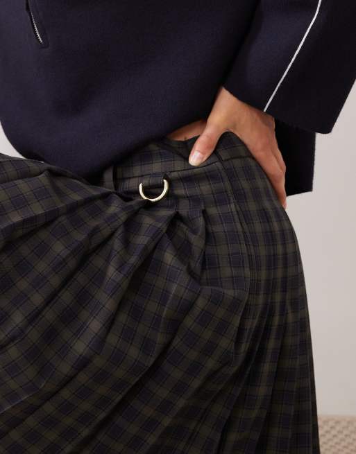 Barbour Carville pleated tartan check mini skirt in navy/green, 5 of 5
