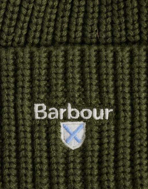 Barbour Cascade knitted logo beanie in green, 2 of 3