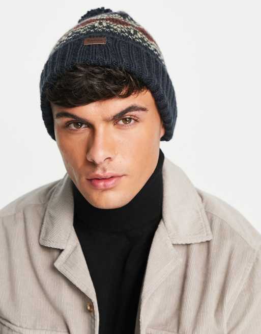 Barbour – Case – Granatowa czapka beanie ze wzorem skandynawskim i pomponem