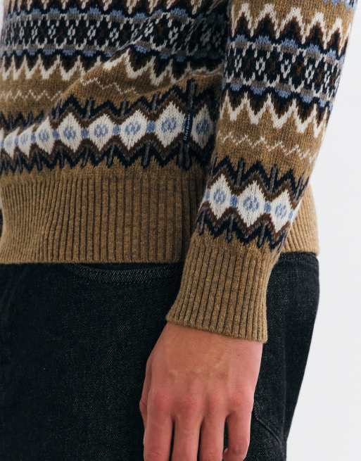 Barbour Case knitted fairisle crew neck jumper in beige stripe, 4 of 5