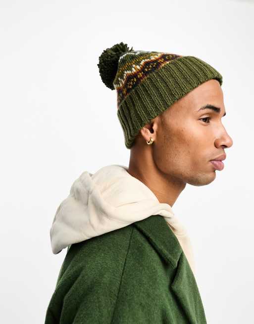 Barbour – Case – Oliwkowa czapka beanie w skandynawski wzór