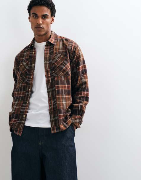 Barbour Catrake long sleeve relaxed patchwork shirt in brown - view 1