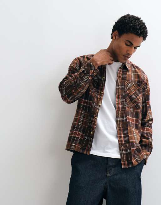 Barbour Catrake long sleeve relaxed patchwork shirt in brown, 2 of 5
