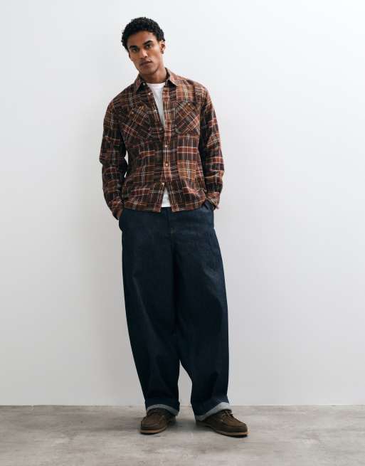 Barbour Catrake long sleeve relaxed patchwork shirt in brown, 3 of 5