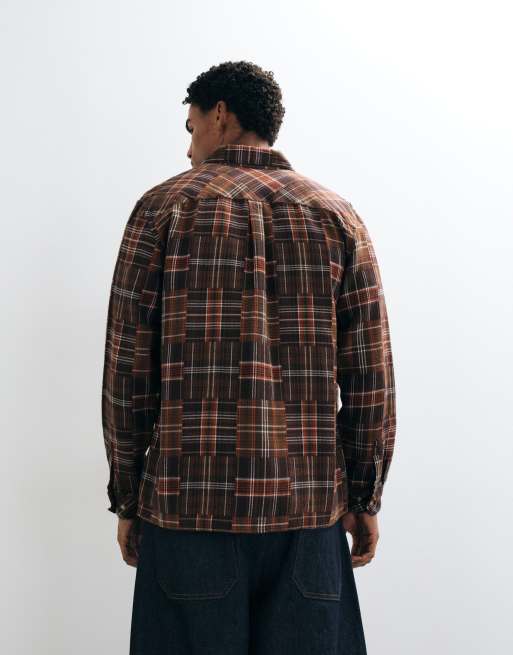 Barbour Catrake long sleeve relaxed patchwork shirt in brown, 5 of 5