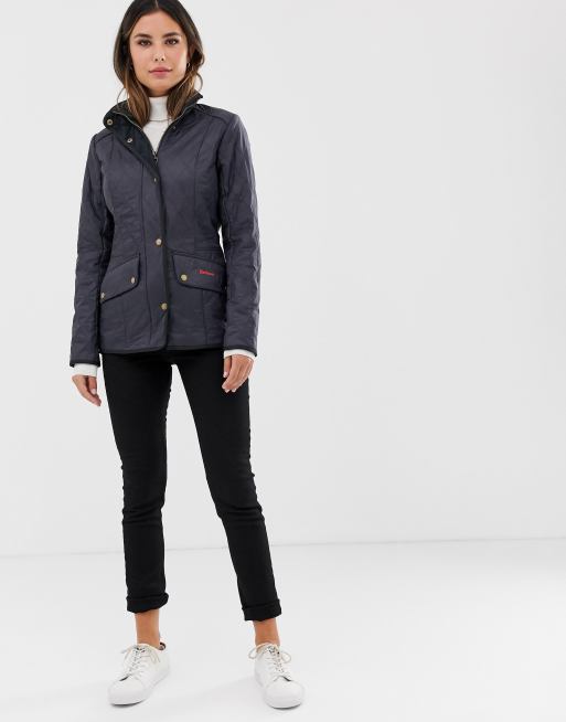 Barbour Cavalry Polarquilt Jacke mit Cord Kragen in Marineblau ASOS