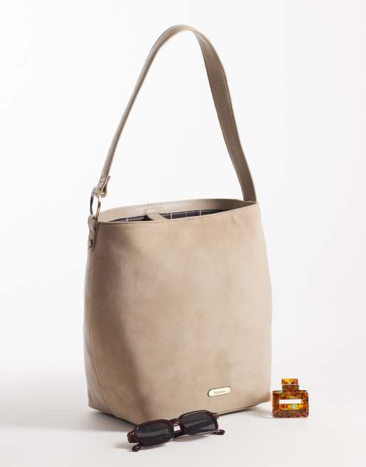 Barbour Cedar large suede bucket bag in sand, 2 of 4