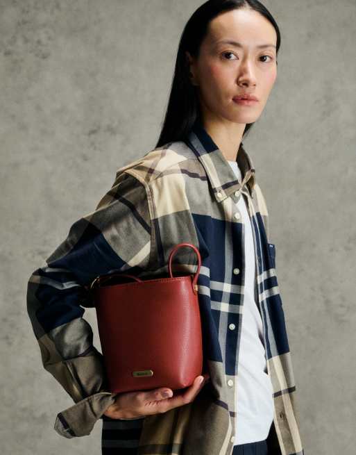 Barbour Cedar mini leather bucket bag in red, 3 of 7