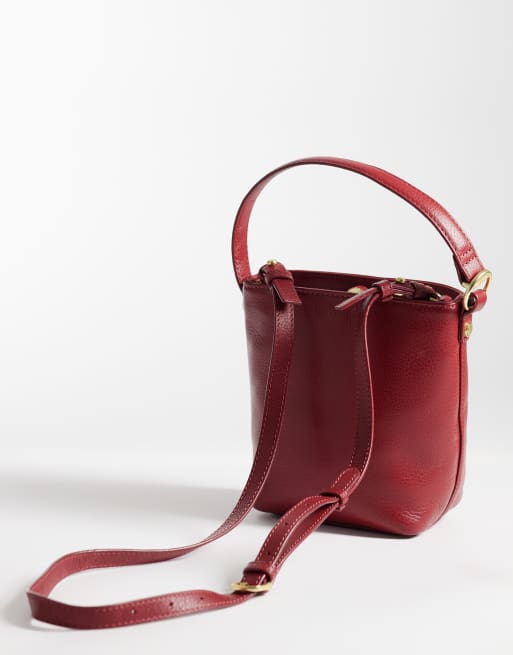 Barbour Cedar mini leather bucket bag in red, 6 of 7