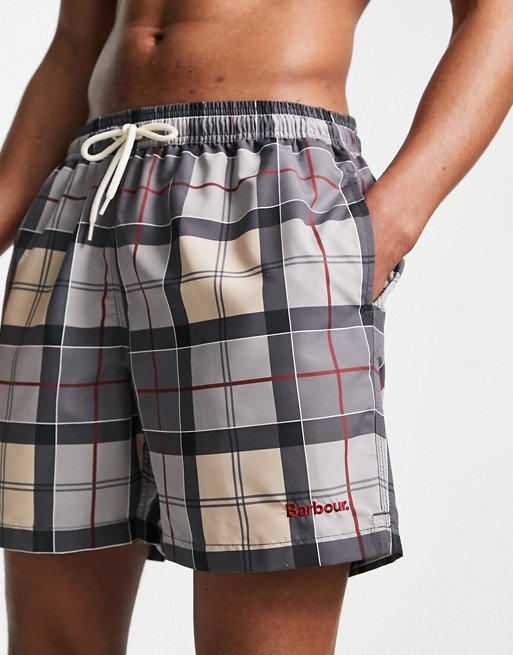 Barbour check swim shorts in stone