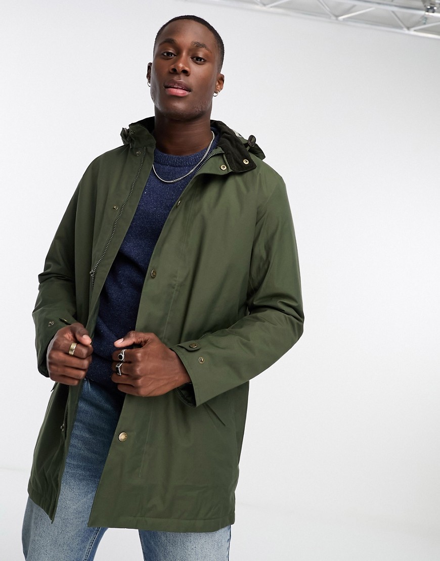 Barbour Chelsea waterproof hooded longline mac jacket in green