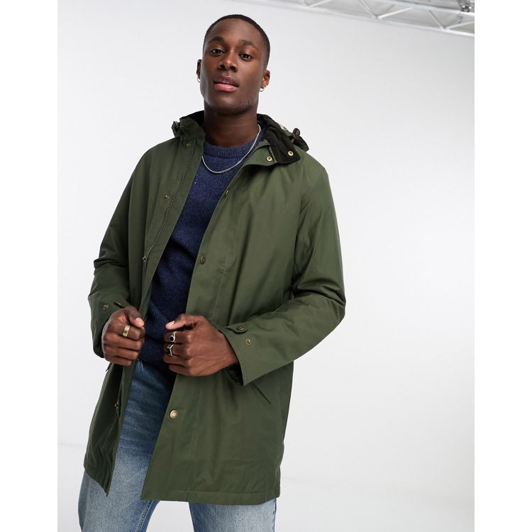 Barbour Chelsea waterproof hooded longline mac jacket in green
