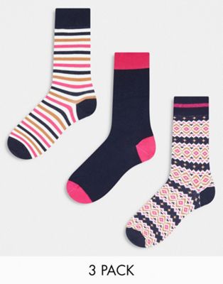 Barbour Claudia Fairisle 3 pack sock gift set in multi