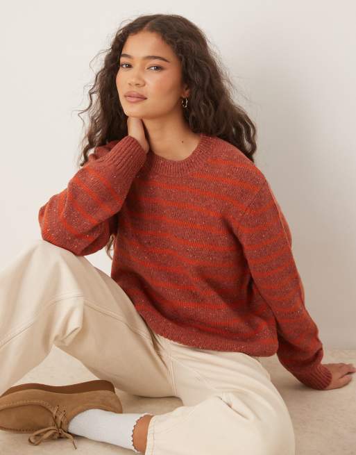 Barbour Claydon knitted jumper in burnt orange stripe - ORANGE