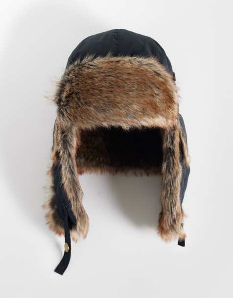 Barbour Cleadon faux fur quilted trapper hat in black - view 1
