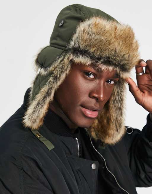 Barbour Cleadon faux fur trapper hat in khaki ASOS