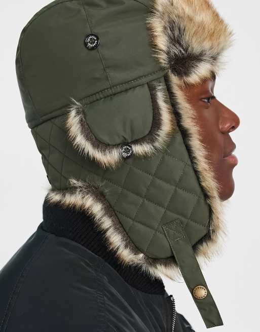 Object faux fur lined aviator hat in khaki