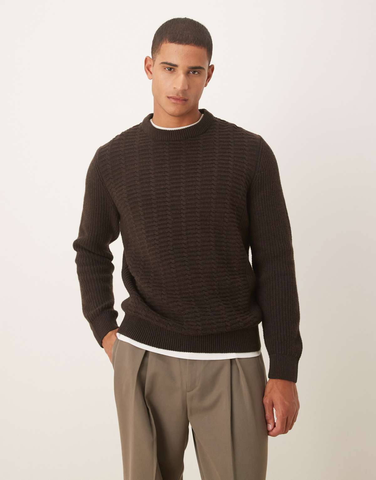 Barbour Cleveland crew neck sweater in dark oak - BROWN