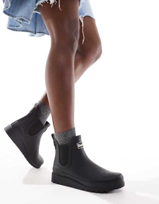 Barbour Clifton wedge chelsea wellington boots in black exclusive to asos