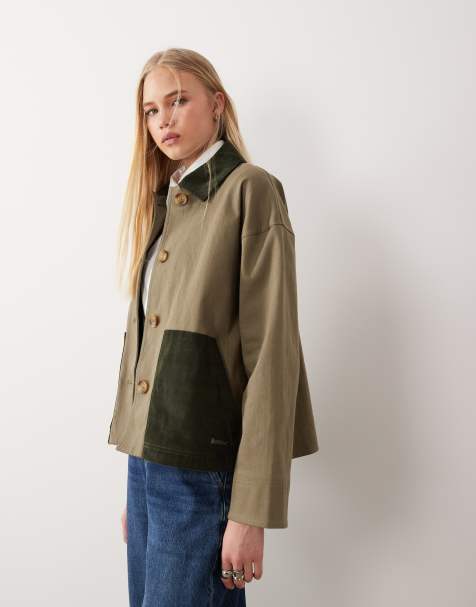 Barbour Cloverdale contrast pocket/collar jacket in khaki  - view 1