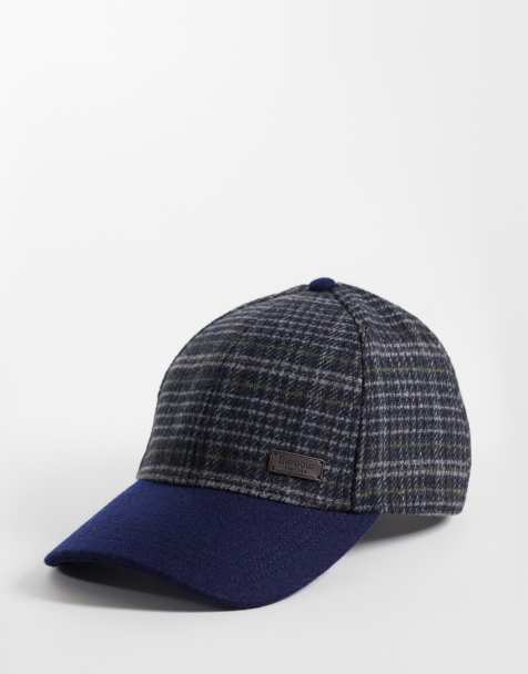 Barbour Clyde wool blend logo tweed check cap with contrast peak in navy - view 1