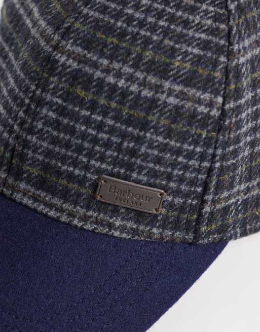 Barbour Clyde wool blend logo tweed check cap with contrast peak in navy, 2 of 3