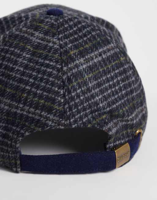 Barbour Clyde wool blend logo tweed check cap with contrast peak in navy, 3 of 3