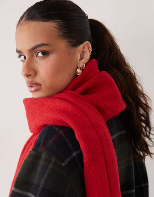 Barbour Connie knit logo scarf in red, 3 of 3