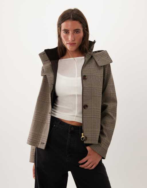 Barbour Connie showerproof hooded tartan check jacket in beige, 3 of 4