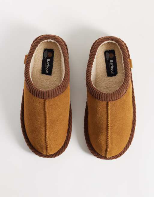 Barbour Corbridge suede slippers in tan, 3 of 4