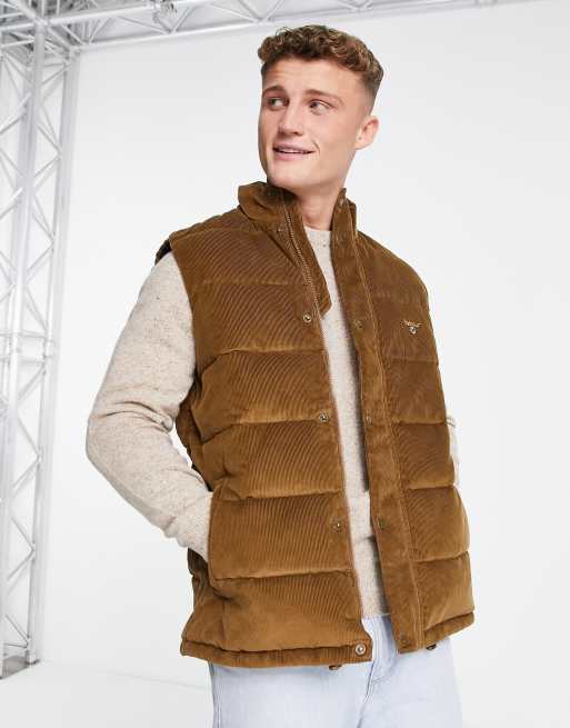 Barbour cord baffle gilet in tan