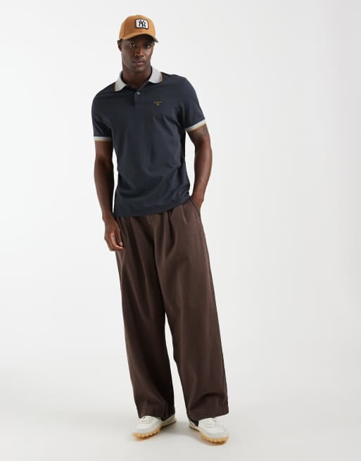Barbour Cornsay short sleeve polo shirt in navy and camel, 2 of 5