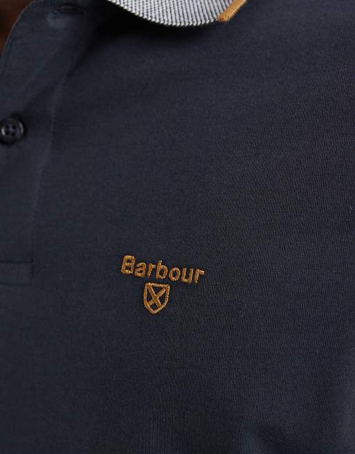 Barbour Cornsay short sleeve polo shirt in navy and camel, 3 of 5