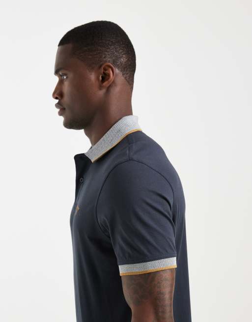 Barbour Cornsay short sleeve polo shirt in navy and camel, 4 of 5