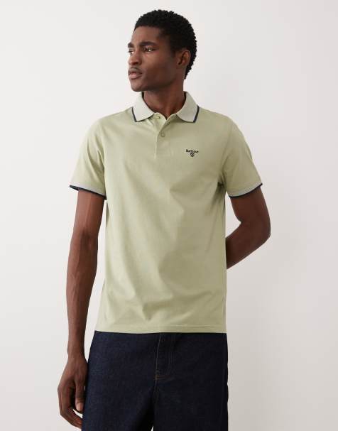 Barbour Cornsay short sleeve tipped jersey logo polo shirt in light green - view 1